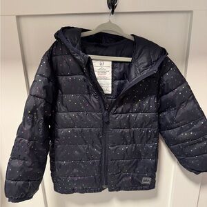GAP Kids Dark Blue Puffer Jacket with Multicolor Dots